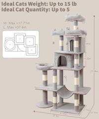 Heavy Duty Cat Tree for Indoor Cat, 71 Inch Large Cat Tower with Scratching Post