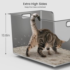 13.8″ Stainless Steel Cat Litter Box XL High Sides Metal Kitty Pan w/ Wheels