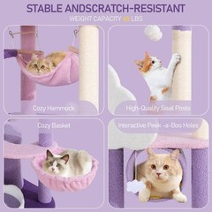65″ Cat Tower Cute Purple Cloud Cat Tree Condo Playing House w/ Scratching Post