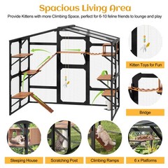 Large Outdoor Catio for 6-10 Cats, Metal Cat Cage Outdoor with Weatherproof Roof