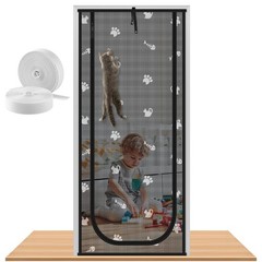 Reinforced Cat Screen Door Pet Proof Zipper Mesh Black Fits 32×80 Inch