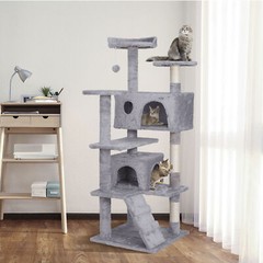 55 inch Cat Tree Tower Condo Cat Furniture Sturdy Cat House Light Grey