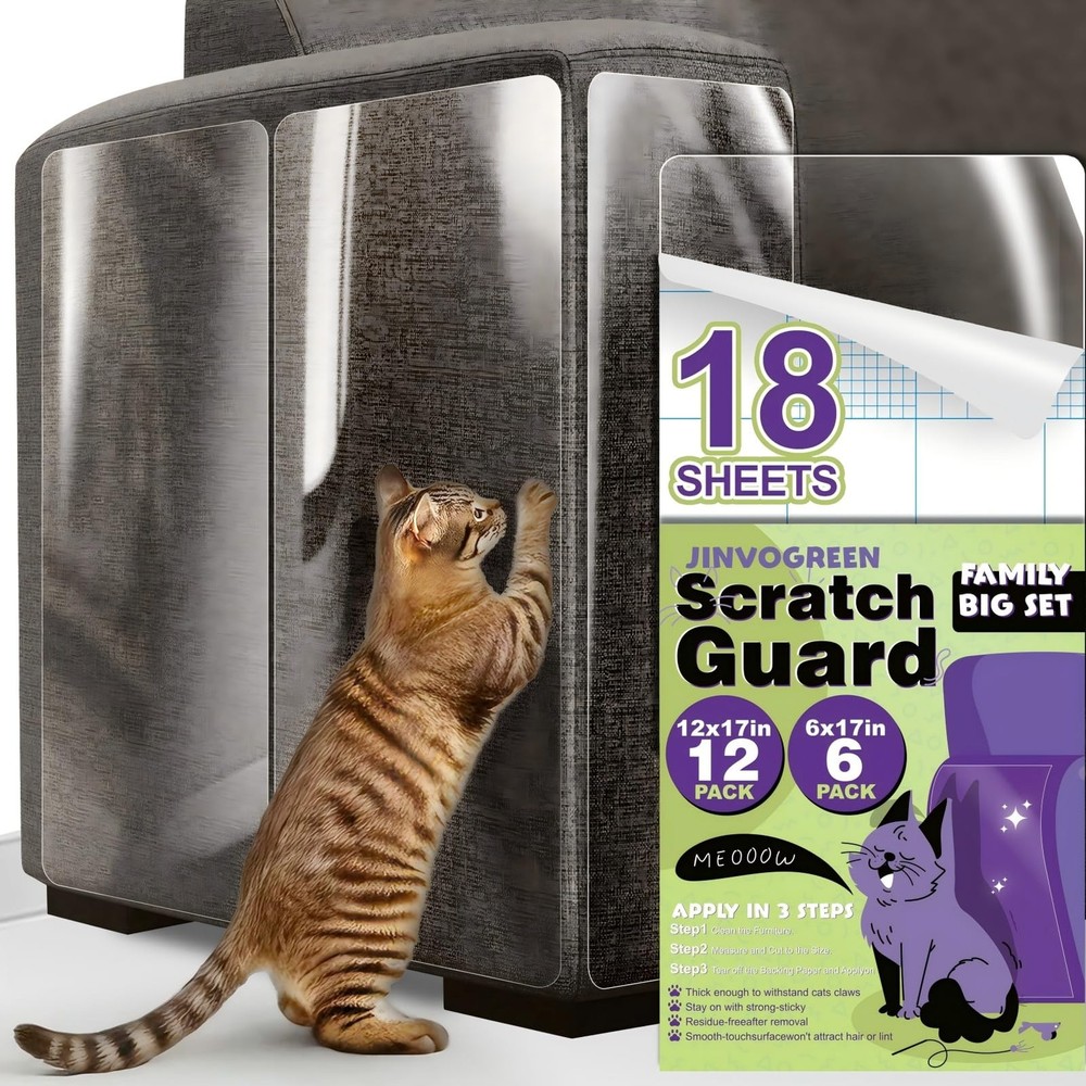 Large Cat Scratch Furniture Protector, 18 Pcs Clear Anti Cat Scratch Protecto…