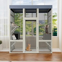 70.1″ H Outdoor Cat House Enclosure Catio Wooden Large Cage Pet with Platforms