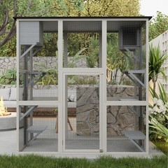Large Catio Cat Enclosure Weatherproof Wooden Outdoor Asphalt Roof Cat Cage