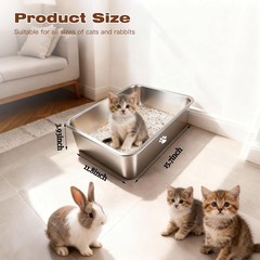 Stainless Steel Cat Litter Box High Sided Cat Litter Pan Metal Kitten Litter