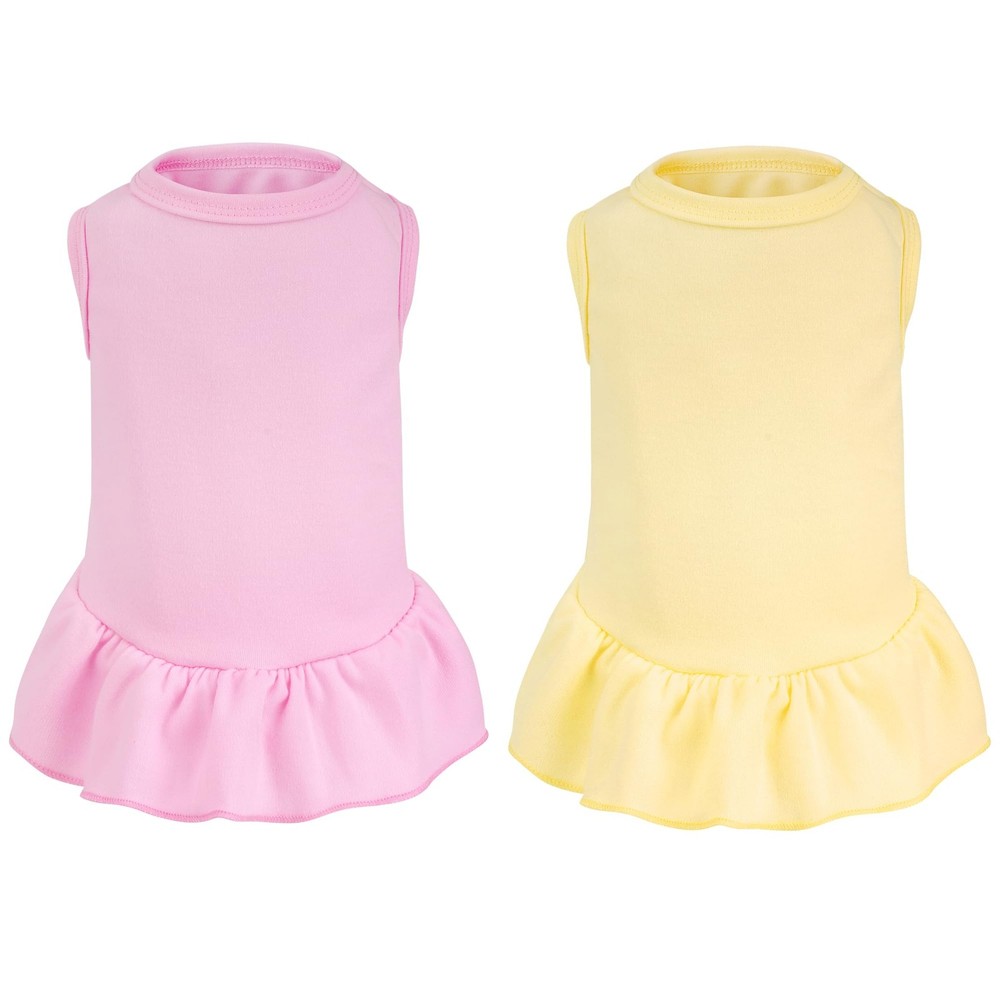 2 Pcs Dog Dress Cute Cat Skirt Solid Color Summer Clothes Large, Yellow,Pink