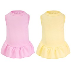 2 Pcs Dog Dress Cute Cat Skirt Solid Color Summer Clothes Large, Yellow,Pink