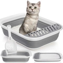 Tlence Collapsible Small Cat Litter Box, 17.7” Open Foldable Large, Grey