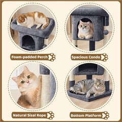23.5in Cat Tree Tower with Wide Top Perch Cat Condo for Indoor Cats, Dark Gray