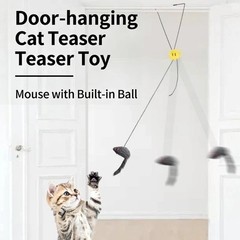Cat Kitty Teaser Toys Retractable Door Hanging Mouse Interactive Pet Wind Plush~