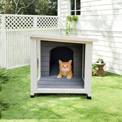 Gray Waterproof Cat House – Ventilated, Metal Supports, Spacious