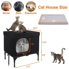 Outdoor Cat House Weatherproof Insulated Feral Cats Cozy Cushion Elevated Shelte