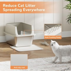 Anti-Leak Step Equipped Stainless Steel Cat Litter Box, XL High Sided Open Top M