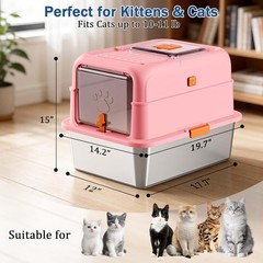 Stainless Steel Cat Litter Box with Lid Covered Enclosed Kitty Litter Box Flip