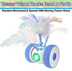 Interactive Cat & Dog Toy LED Lights Wheels Moving Teaser Feather Wand Ball Toy