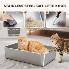 PawHut XL Stainless Steel Litter Box with 100° Flip Top, Scoop, Step