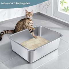 17.7″ L x 13.8″ W x 6″ H Stainless Steel Cat Litter Box – High-Sided, Non-Stick