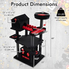 Gothic Cat Tree 49″ Tall Cat Tower w/ Coffin Bed & 2 Condos & Cozy Perch,