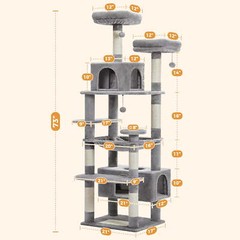 72″ Cat Tree Condo for Indoor Cat Big Tower Giant Castle Large Tall Furniture