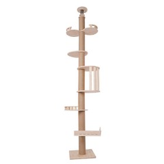 Wooden Floor to Ceiling Cat Tree Tower Natural Sisal Rope Scratching Post