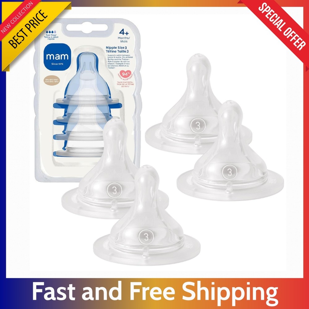 4 Pack Baby Bottle Anti-Colic Nipples Fast Flow 4+ Months – BPA Free Silicone…