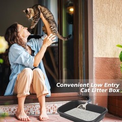 3 Pcs Low Entry Senior Cat Litter Box with Scoop, Extra Large Pet Litter Box …