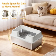 Grey Stainless Steel Enclosed Cat Litter Pan High Sided Odor Resistant