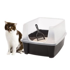IRIS USA Large High Sided Cat Litter Box, Open Top, Shield, and Scoop(Open Box)