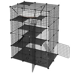 4-Tier Cat Cage Indoor Cat Enclosures DIY Detachable Metal Cat Kennel w/Hammock