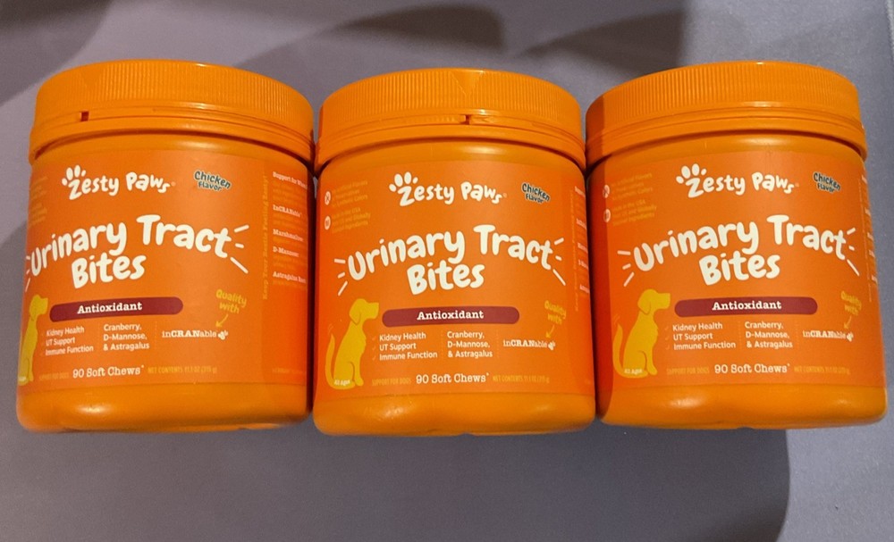 Lot of 3 – Zesty Paws Urinary Antioxidant Bites for Dogs 90 pcs Chicken EXP 5/26