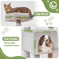 MS042W Cat Tree,66-inch Large Cat Tower with Scratching Posts, Luxurious Larg…