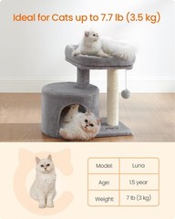 Feandrea Cat Tree, Small Tower with 20.7″L x 15″W x 18.5″H, Light Gray