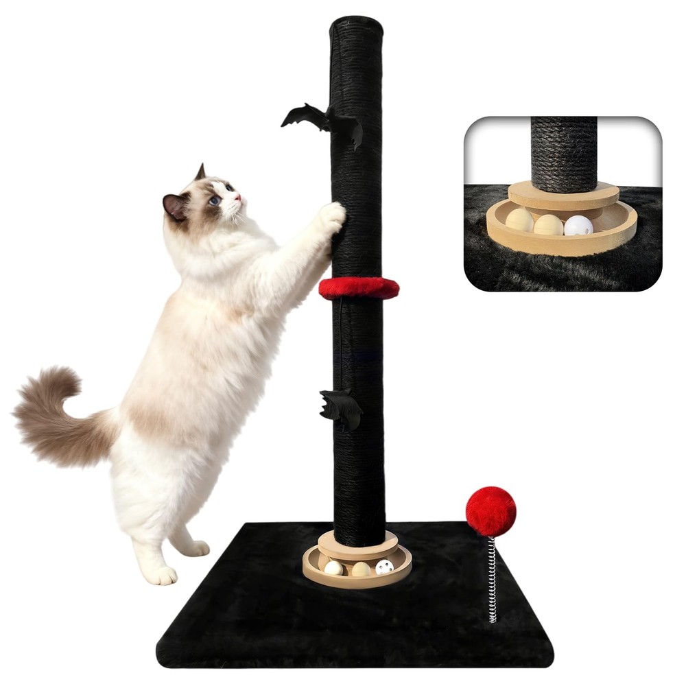Purrzone Gothic 27” Scratching Post, Cat Scratcher Indoor, Wooden Ball Black