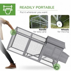 PawHut 96.5″ Portable Chicken Coop Wooden Hen House with Wheels Nesting Box