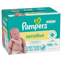 2P Pampers Sensitive Baby Wipes Unscented, 12 Pack, 1008 Total