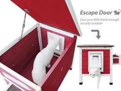 Outdoor Cat Shelter with Escape Door Rainproof Outside Kitty House