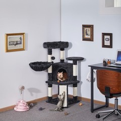 42in Cat Tree Tower for Indoor Cats, Cat Condo with Perch & Hammock, Black