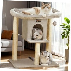 Cat Tree Tower Scratching Post for Indoor Large Cats, 28 Inches Light Grey 1