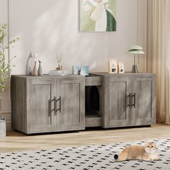Wooden Cat Hidden Litter Box Enclosure Furniture for 2 Cats, 55” x 17.7” x 22.5“