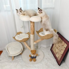 Modern Cat Tree Tower for Indoor Cats Wood Condo w/ Hammock,Scratching Post,Pads