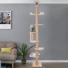 Wooden Floor to Ceiling Cat Tree Tower Natural Sisal Rope Scratching Post