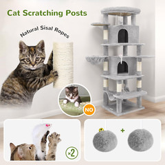 C66 Corner Cat Tree for Large Cats, 66Inch Tall Curved Series Large Cat Tower fo