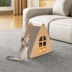 17.7*11*17.7in Log Color Corrugated Cardboard Cat Scratcher House With Cushion