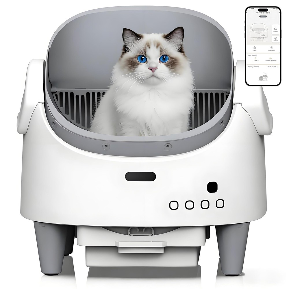 1 Roll Trash Bags Included Grey Open-Top Automatic Self-Cleaning Cat Litter Box,