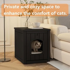 Cat Litter Box Enclosure, Waterproof Side Table Furniture, Black​