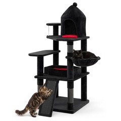 Gothic Cat Tree, 50” Large Cat Tower w/House, Coffin Bed, Spider Hanging Ball