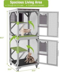 Cat House Catio Outdoor Cat Enclosure on Wheels Kitty Shelter with Waterproof