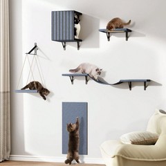 5PC Wall Mounted Cat Shelves House Bridge Steps Scratcher Indoor Gray