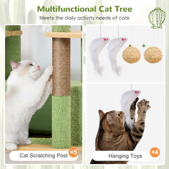 80in Large Cat Tree Cactus Style Multi-Level Tower w Caves Baskets Indoor Cats!